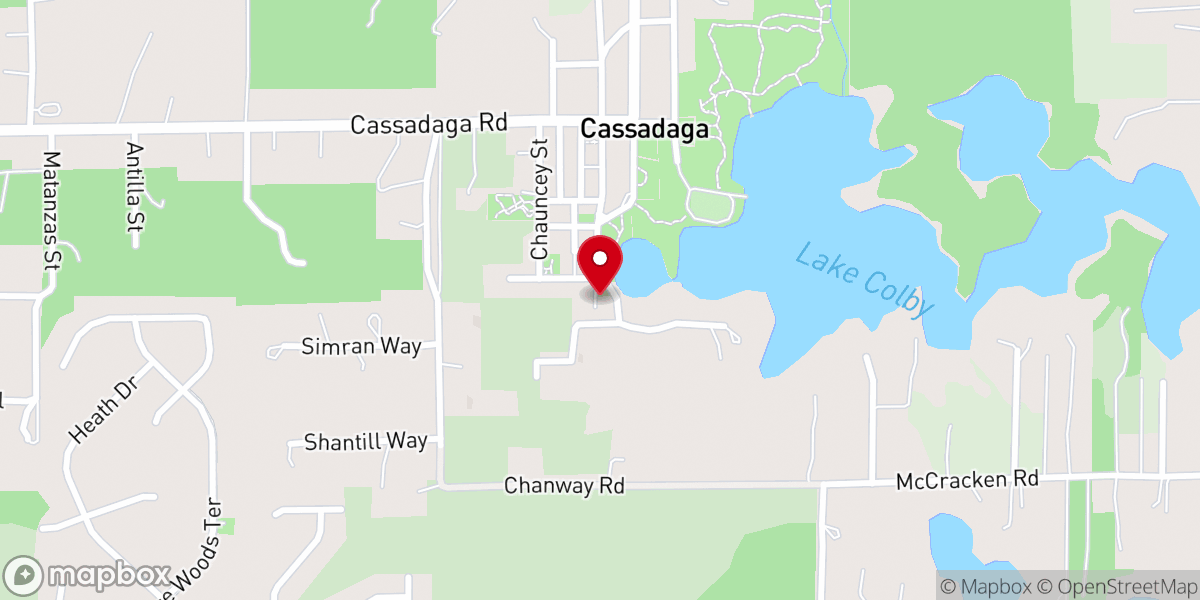 Map showing location of Southern Cassadaga Spiritualist Camp Meeting Association Administrative Office