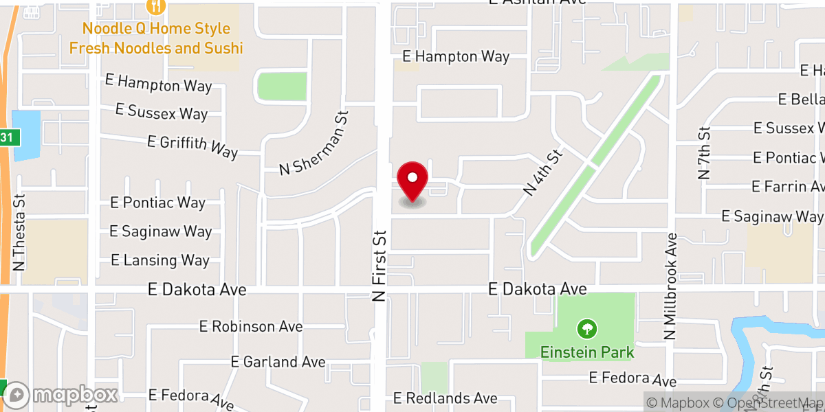 Map showing location of First Church of God of Fresno
