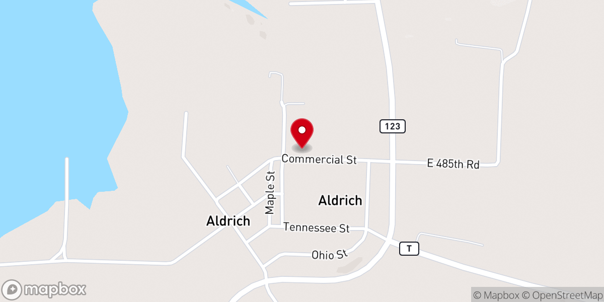Map showing location of Aldrich Christian Church