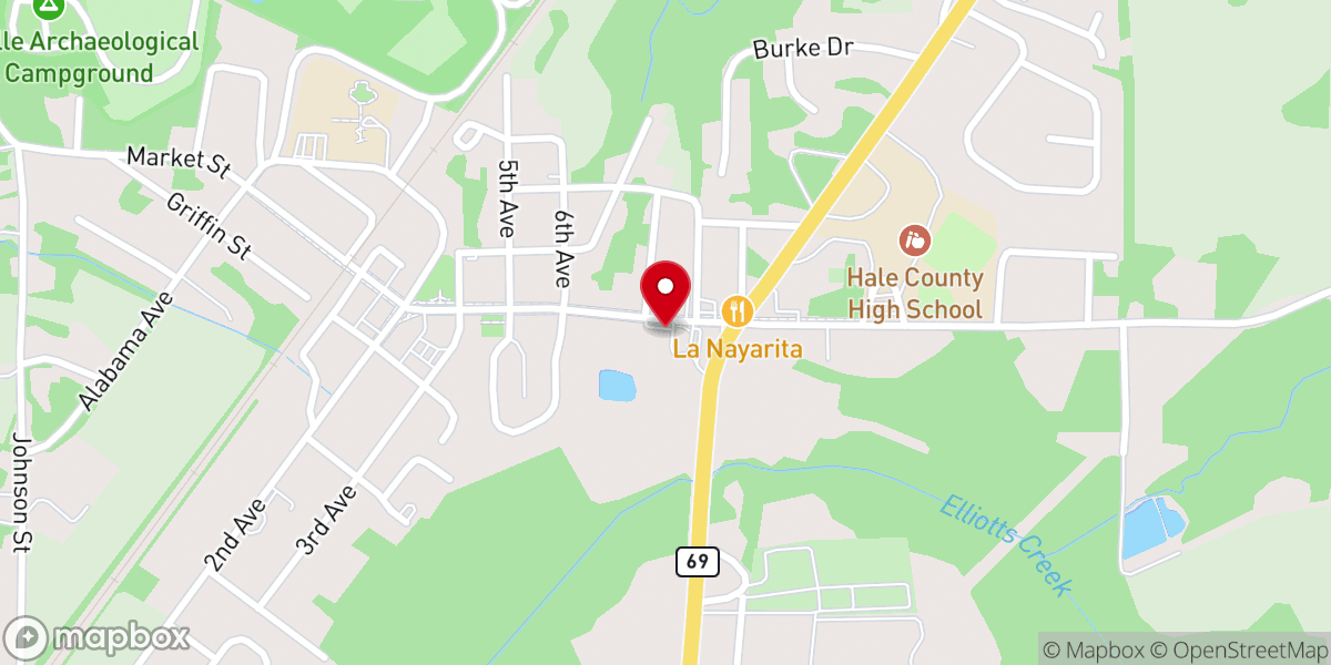 Map showing location of Moundville Methodist Church