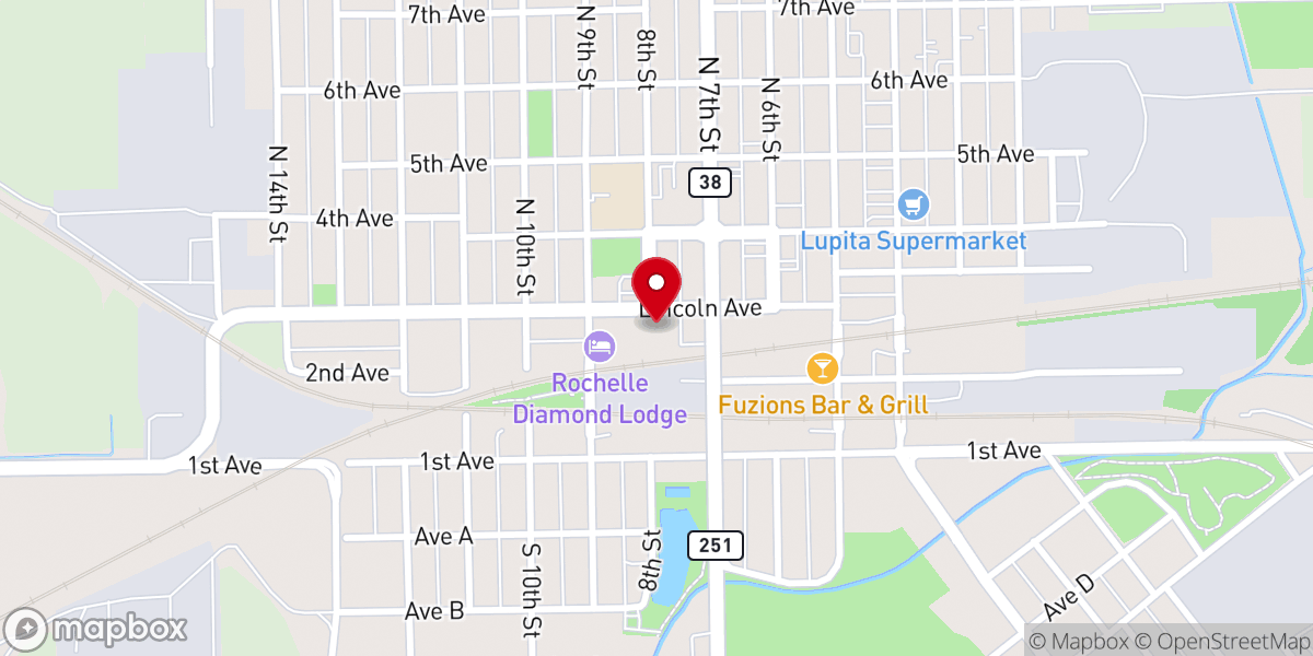 Map showing location of Rochelle Christian Food Pantry