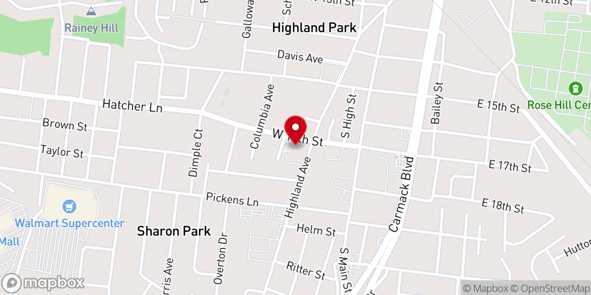 Map showing location of Highland Park Baptist Church