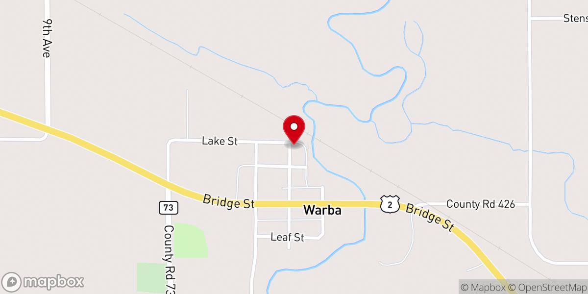 Map showing location of Warba Presbyterian Church