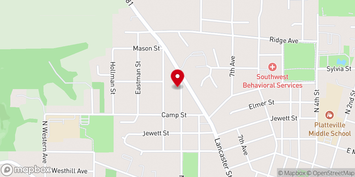 Map showing location of Platteville Church