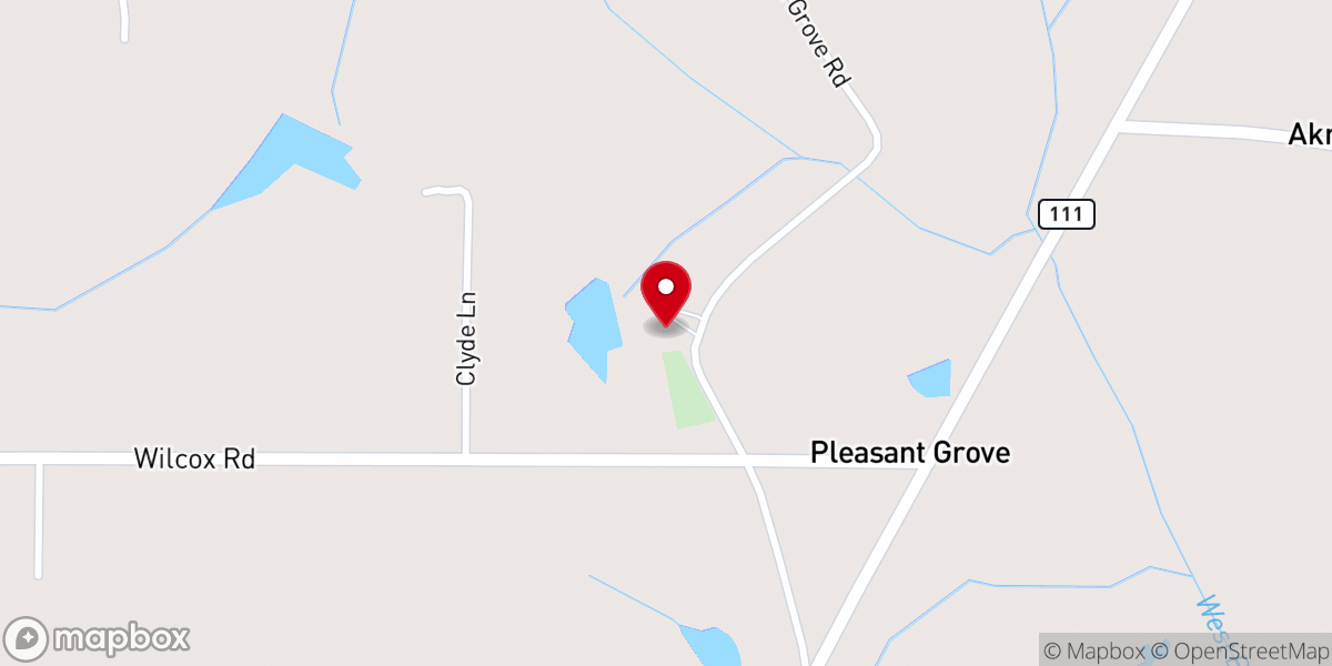 Map showing location of Pleasant Grove Baptist Church