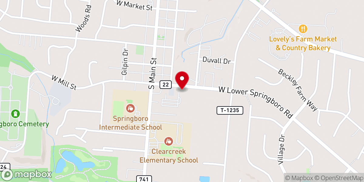 Map showing location of Springboro Baptist Church