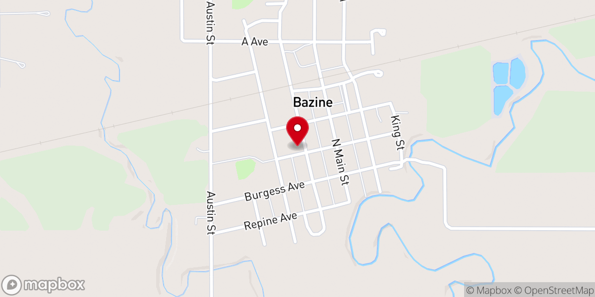 Map showing location of Bazine Seventh-Day Adventist Church