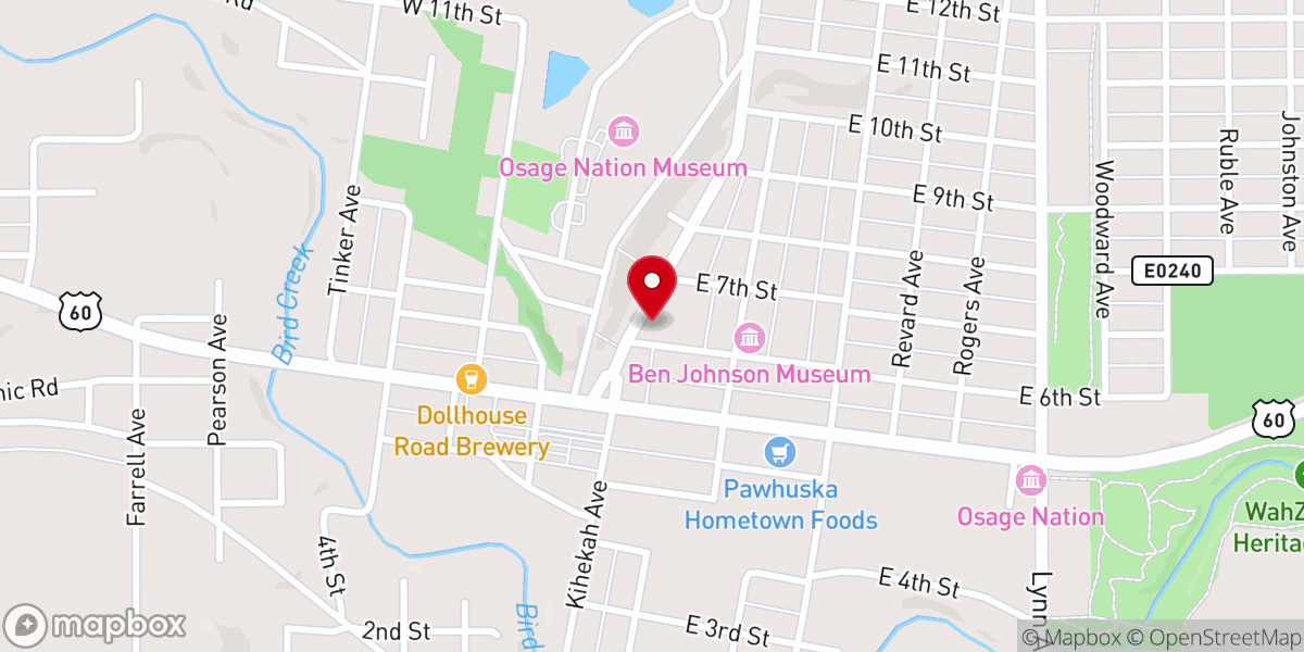 Map showing location of Pawhuska Life Church