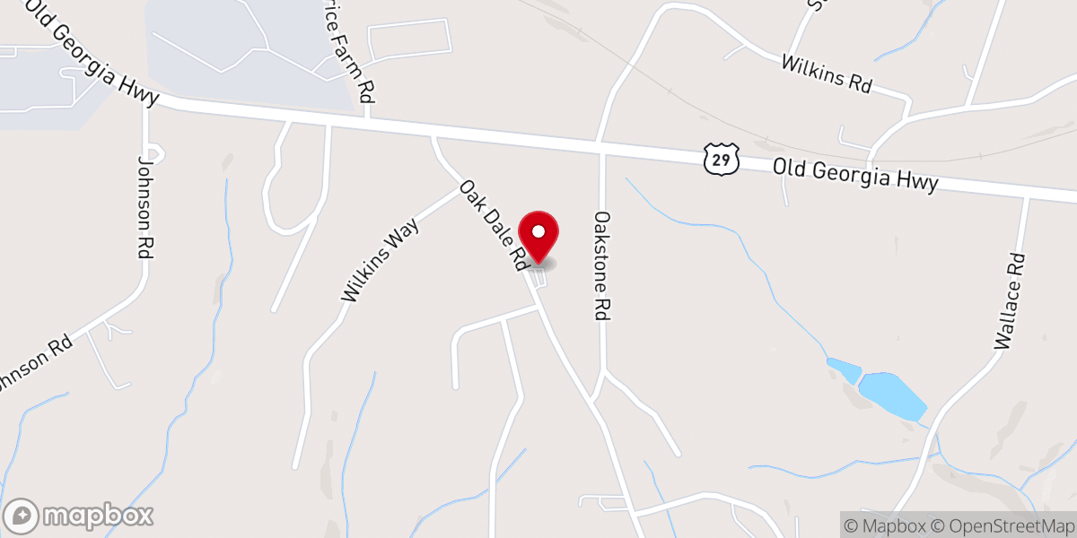 Map showing location of Oakdale Community Baptist Church