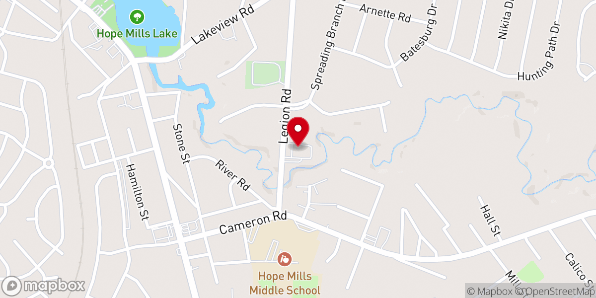 Map showing location of Hope Mills Methodist Church