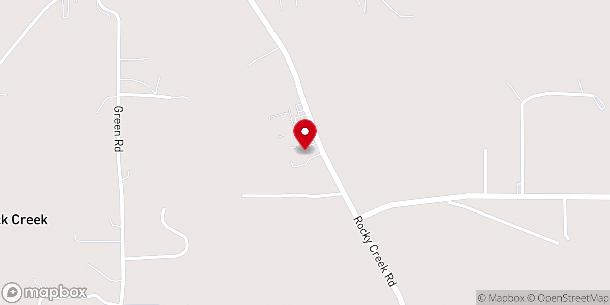 Map showing location of Rocky Creek Baptist Church