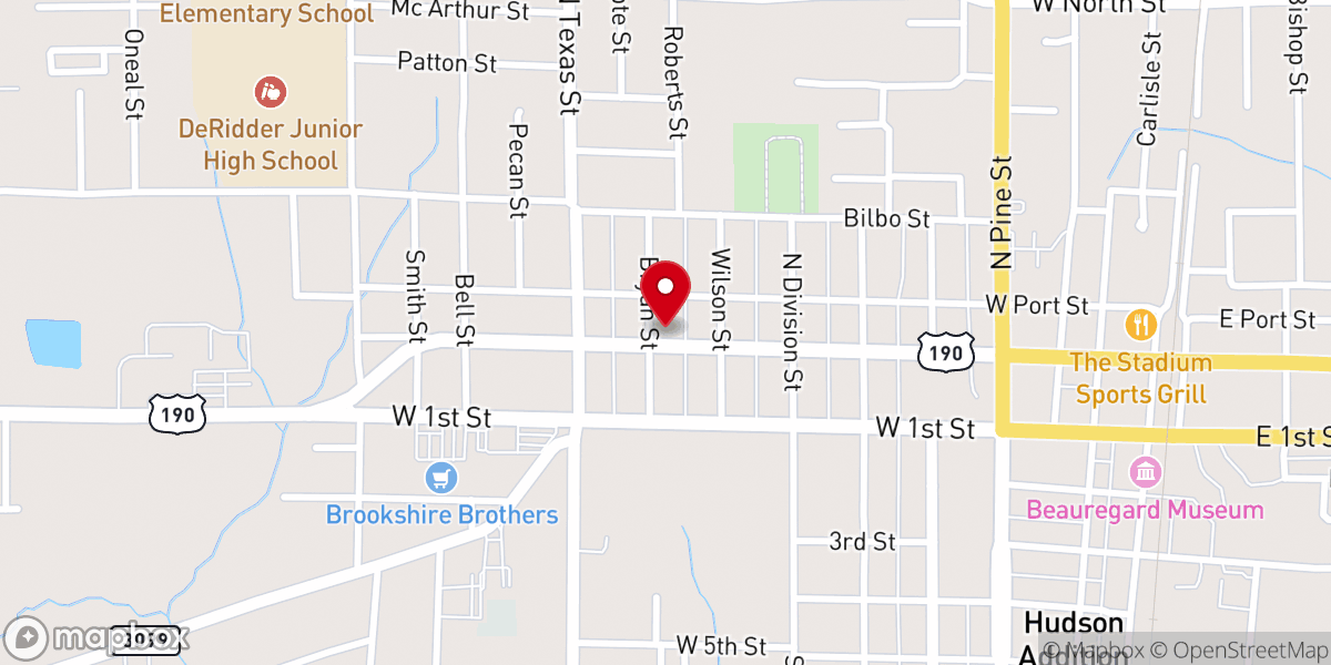 Map showing location of DeRidder Church of the Nazarene
