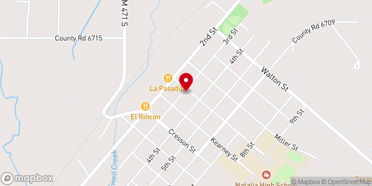 Map showing location of First Baptist Church of Natalia