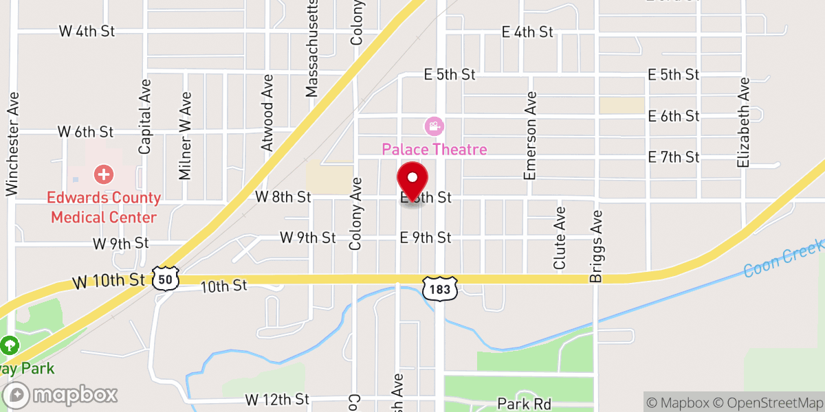 Map showing location of Kinsley Uninted Methodist Church