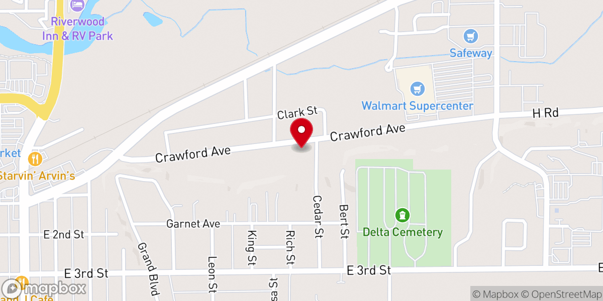 Map showing location of Delta Valley Baptist Church