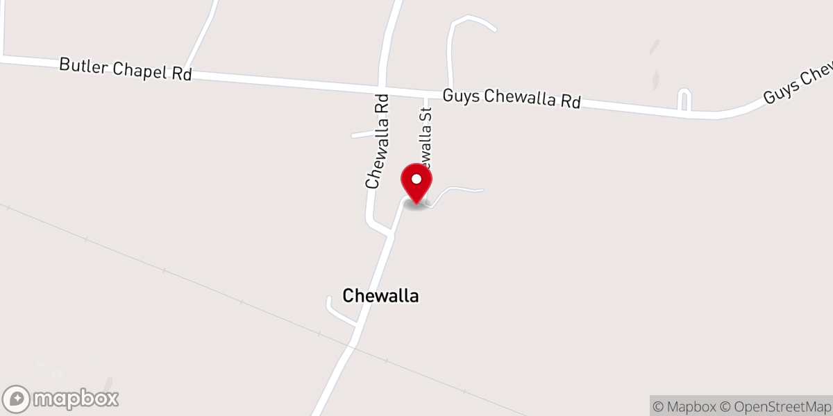 Map showing location of Chewalla Baptist Church