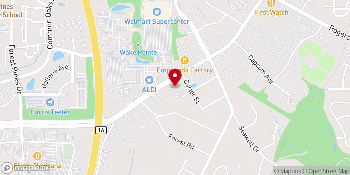 Map showing location of Durham Rescue Mission Thrift Store Wake Forest