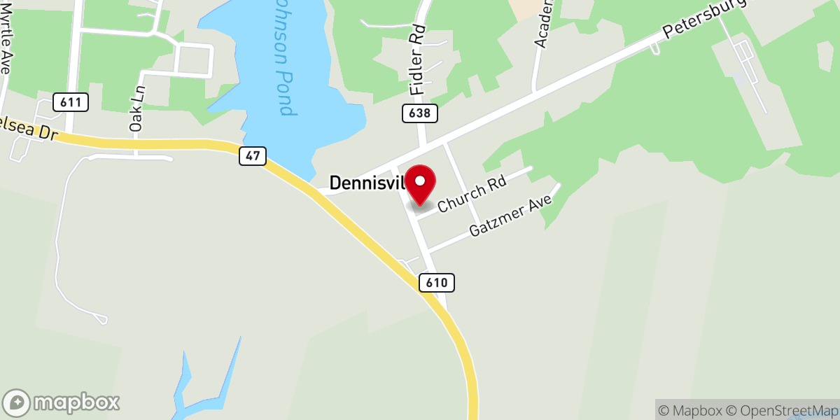 Map showing location of Dennisville United Methodist Church