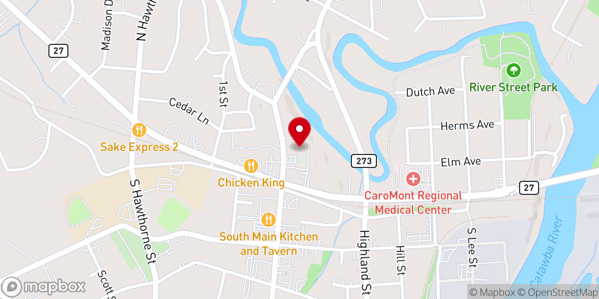 Map showing location of First Methodist Church of Mount Holly, NC