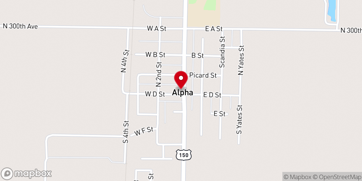 Map showing location of Alpha Baptist Church