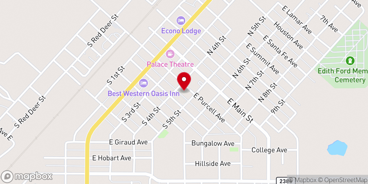 Map showing location of First Christian Church Canadian