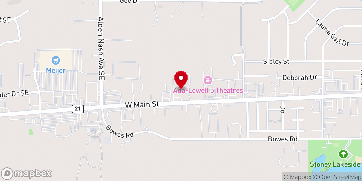 Map showing location of First Baptist Church of Lowell