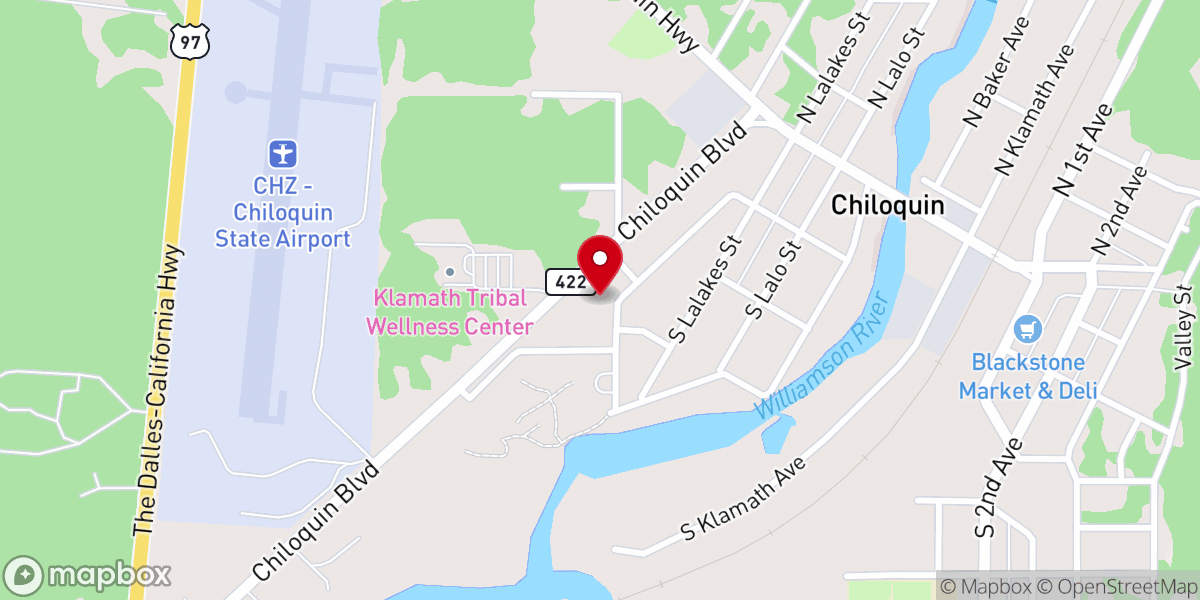Map showing location of Chiloquin Christian Center