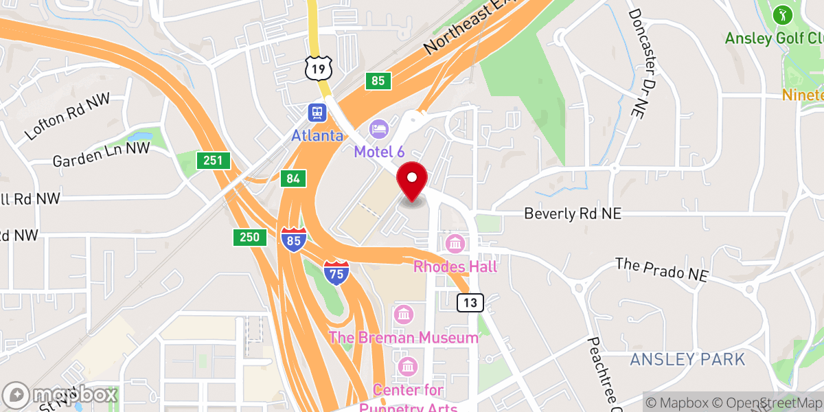 Map showing location of Peachtree Christian Church