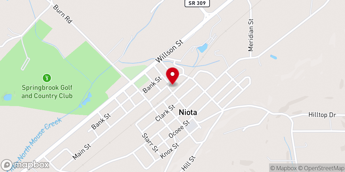 Map showing location of Niota TN Southern RR Depot