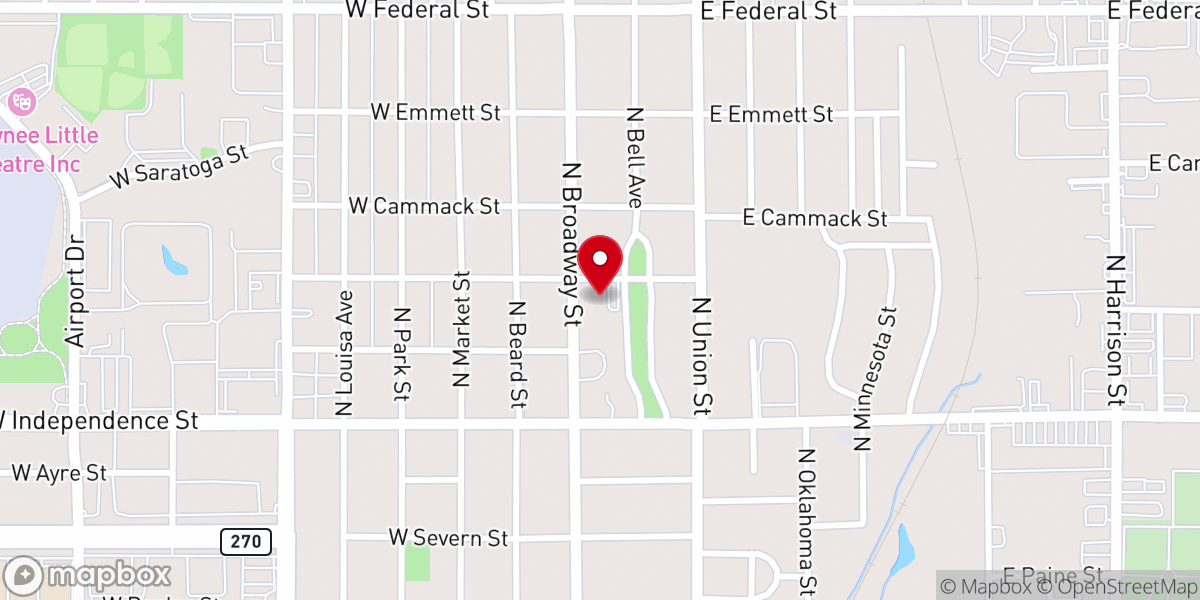 Map showing location of First Christian Church