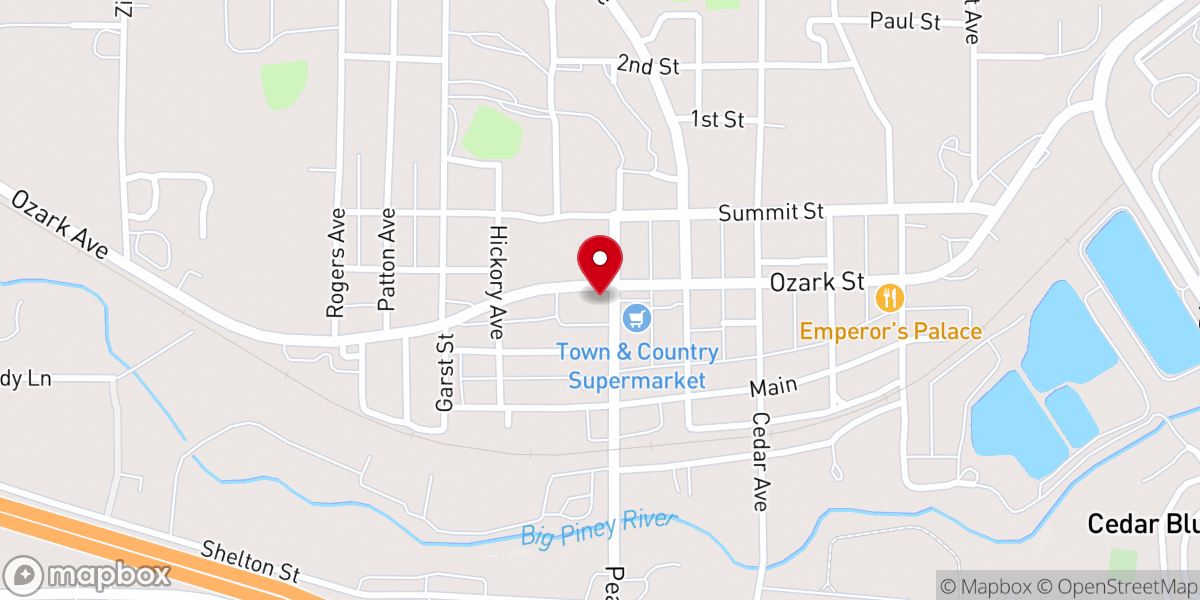 Map showing location of First Baptist Church of Cabool