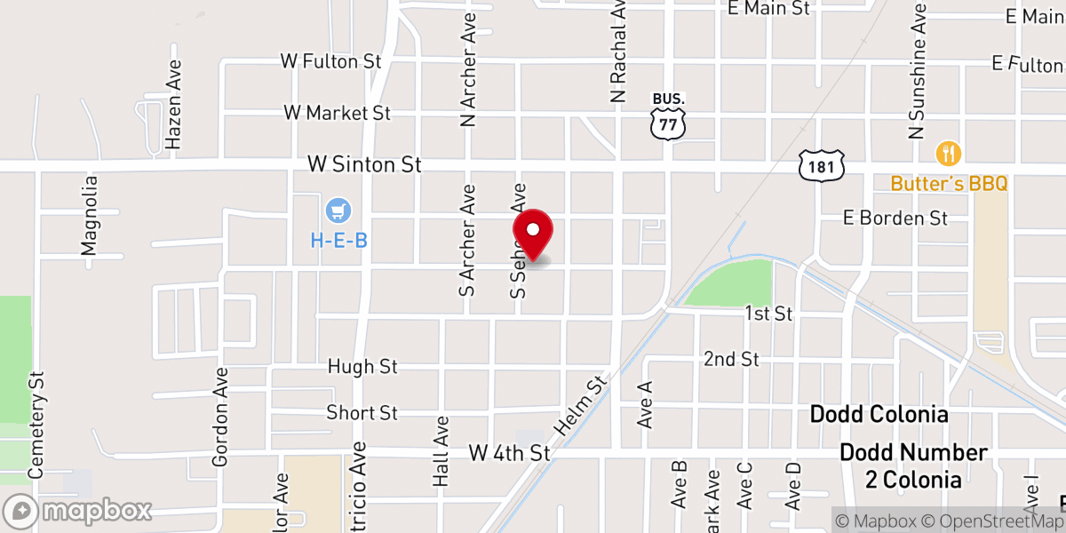 Map showing location of Sinton Presbyterian Church