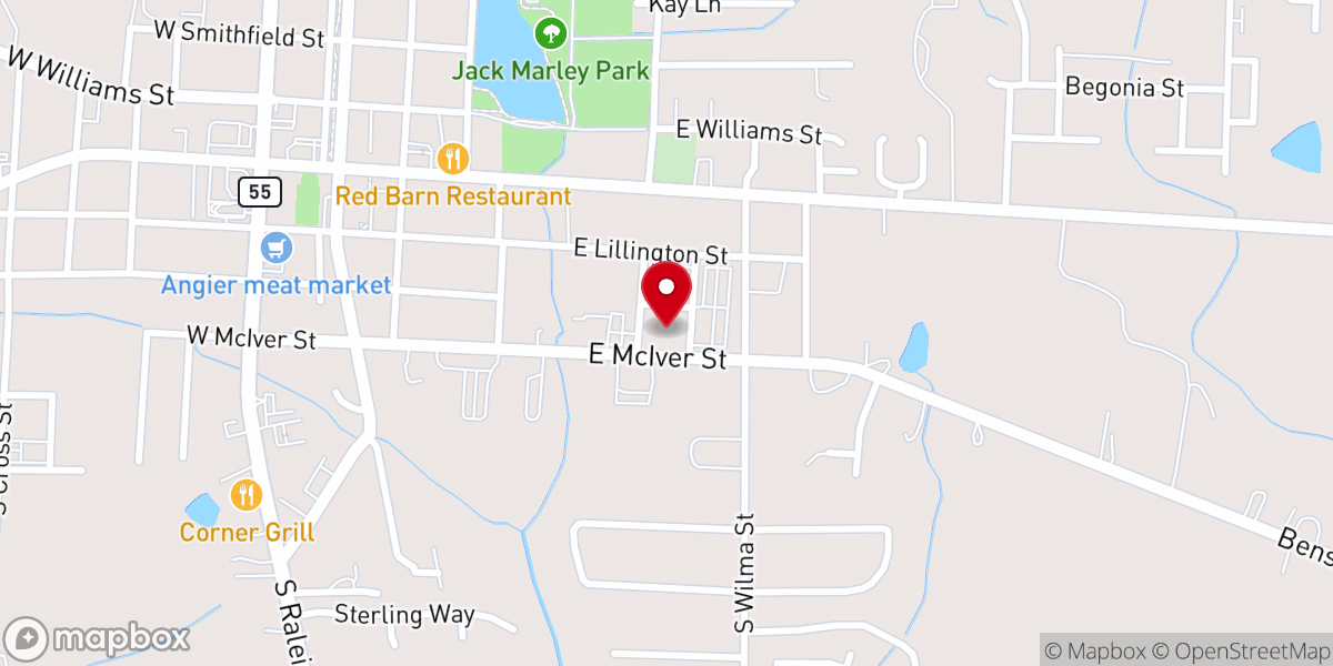Map showing location of Angier Baptist Church