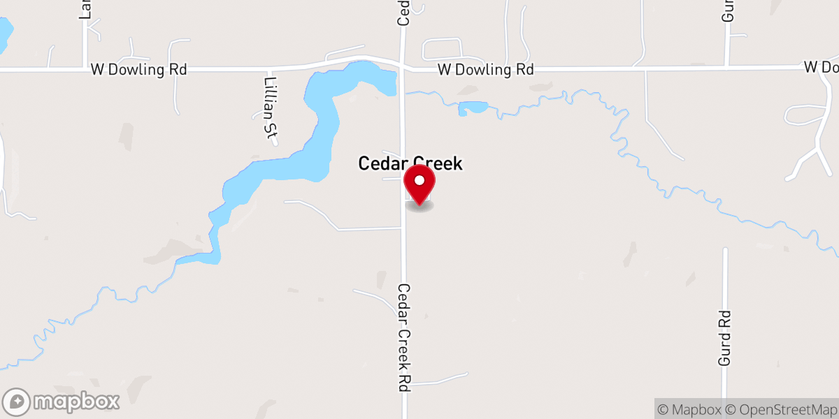 Map showing location of Cedar Creek Bible Church