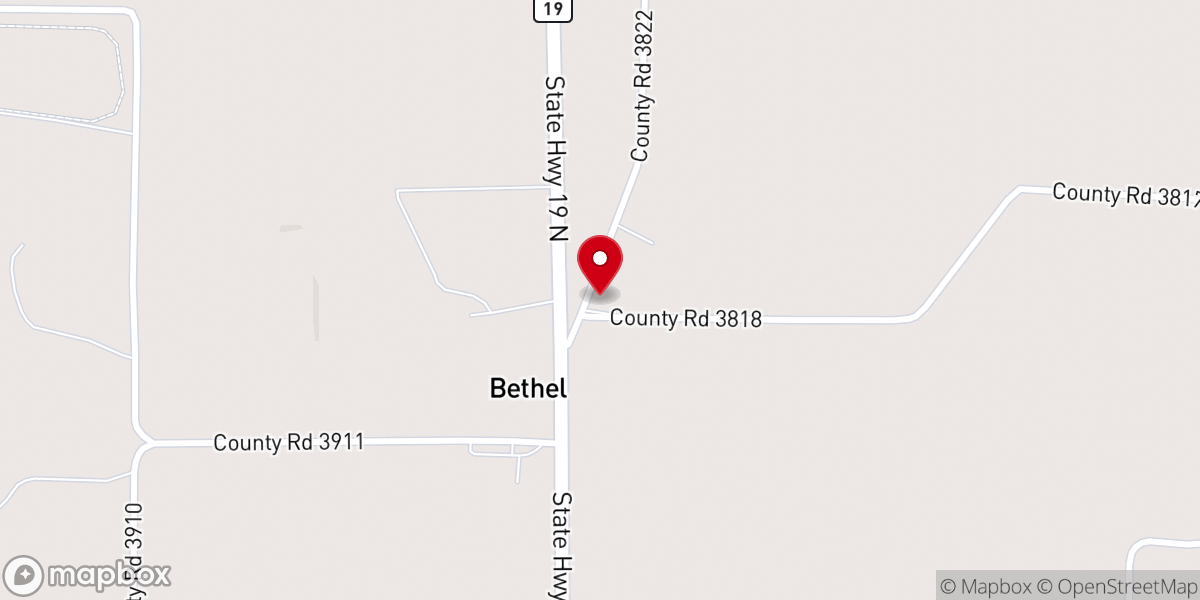 Map showing location of Bethel Christian Church