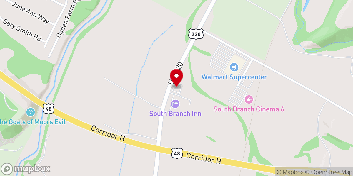 Map showing location of South Branch Smokehouse
