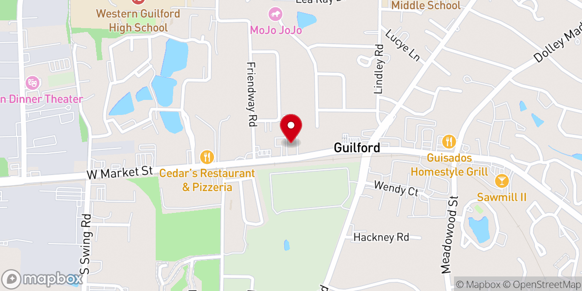 Map showing location of Guilford Baptist Church