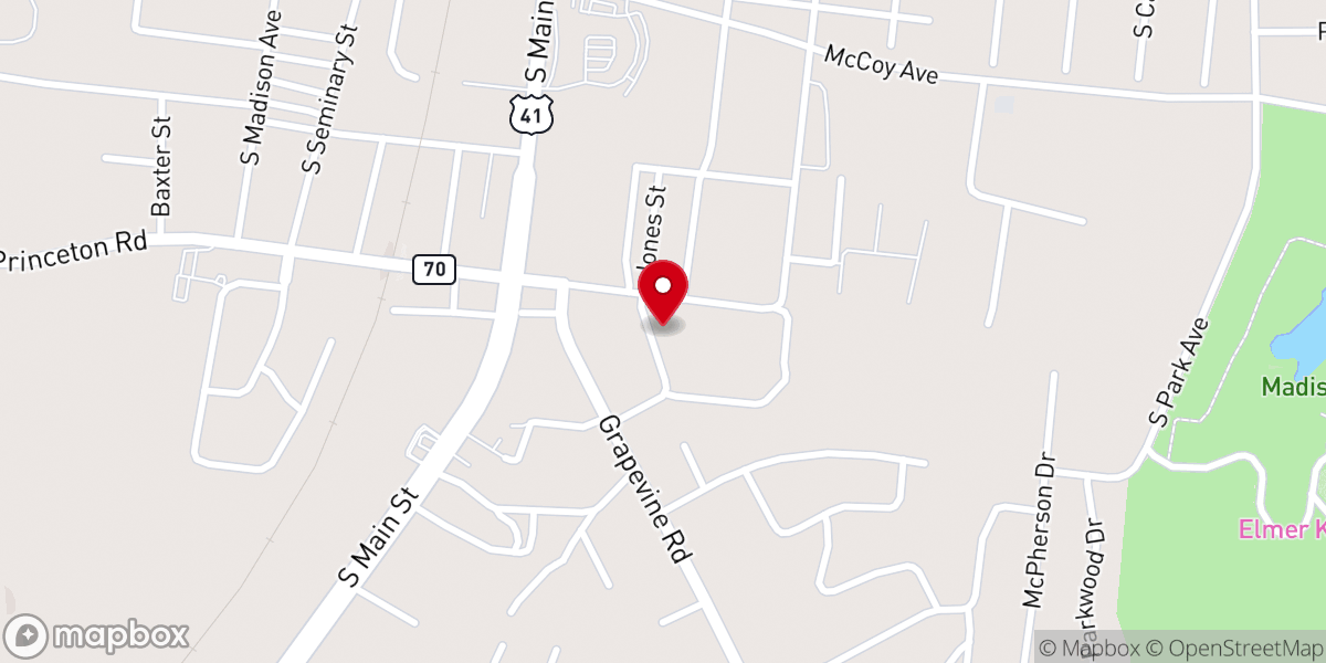 Map showing location of Flower Grove Baptist Church