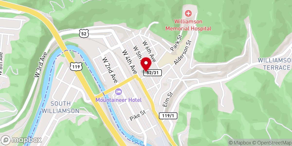 Map showing location of Hatfield McCoy House