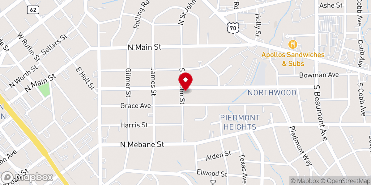 Map showing location of Piedmont Presbyterian Church