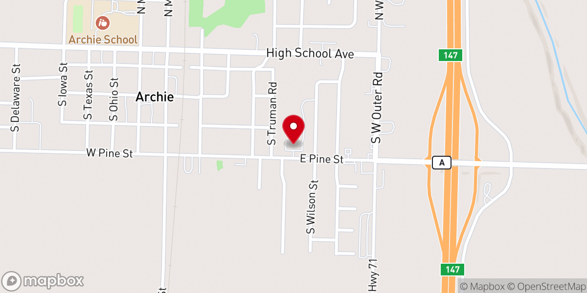 Map showing location of Evangel Church Archie