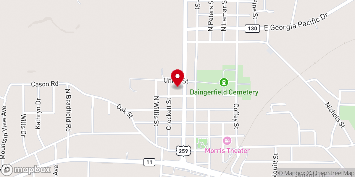 Map showing location of Morris County Courthouse