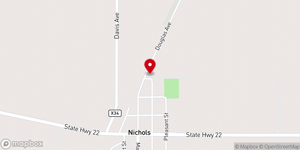 Map showing location of Nichols Christian Church