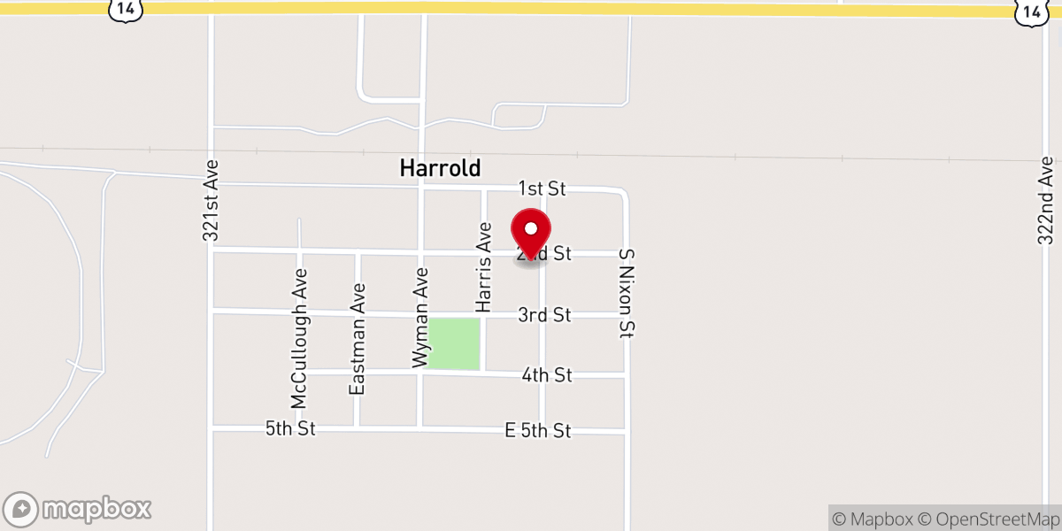 Map showing location of Harrold United Methodist Church