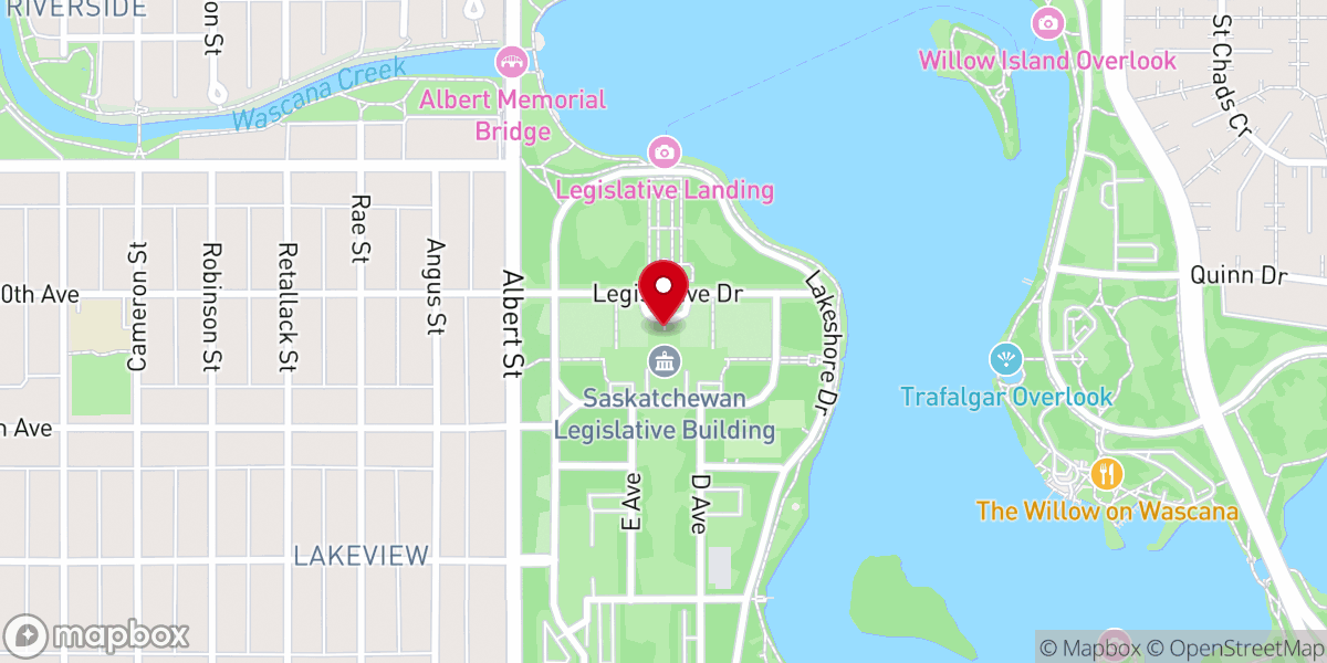 Map showing location of Saskatchewan Legislative Building