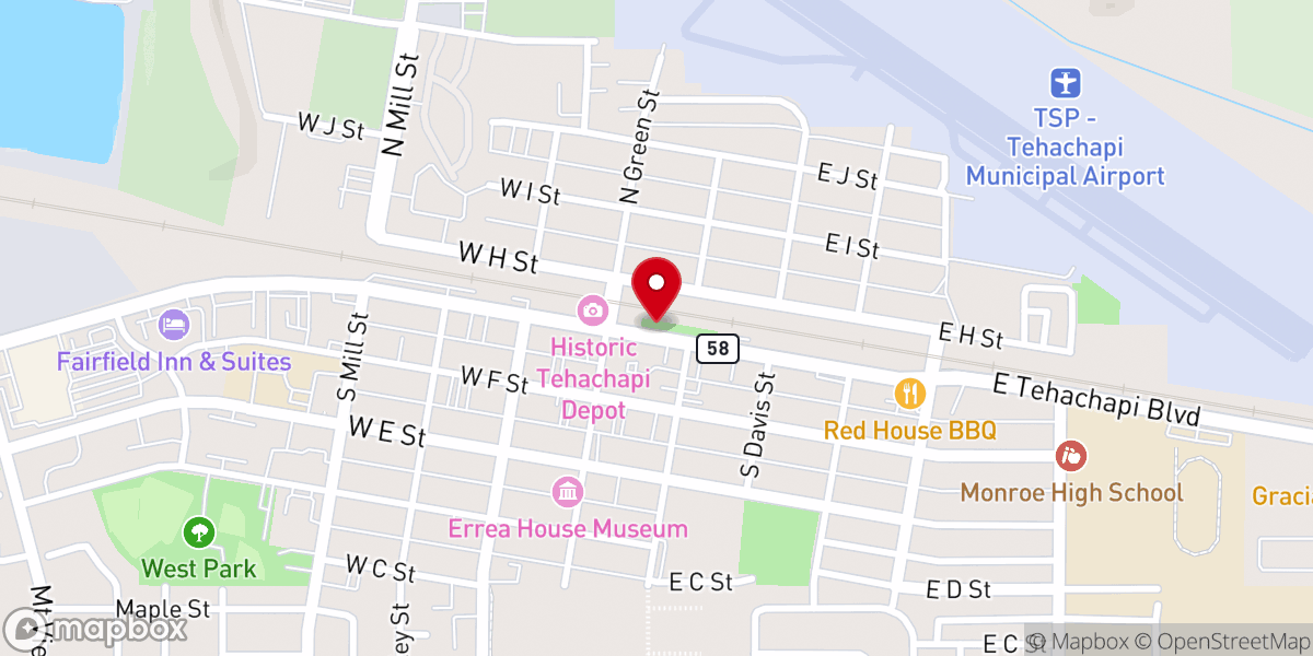 Map showing location of Downtown Tehachapi