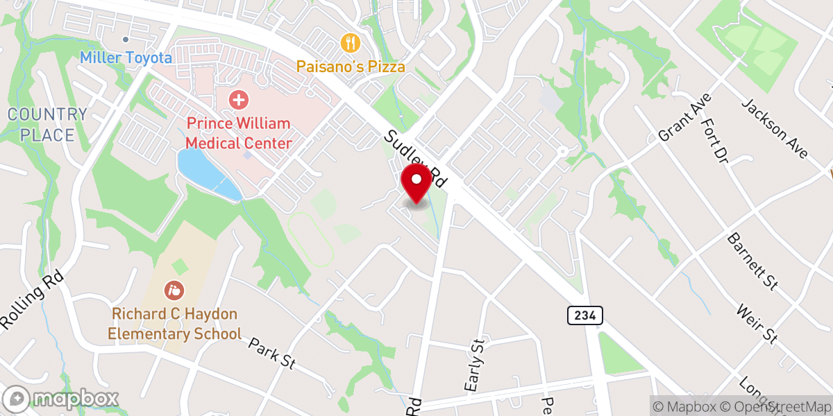 Map showing location of Manassas Baptist Church
