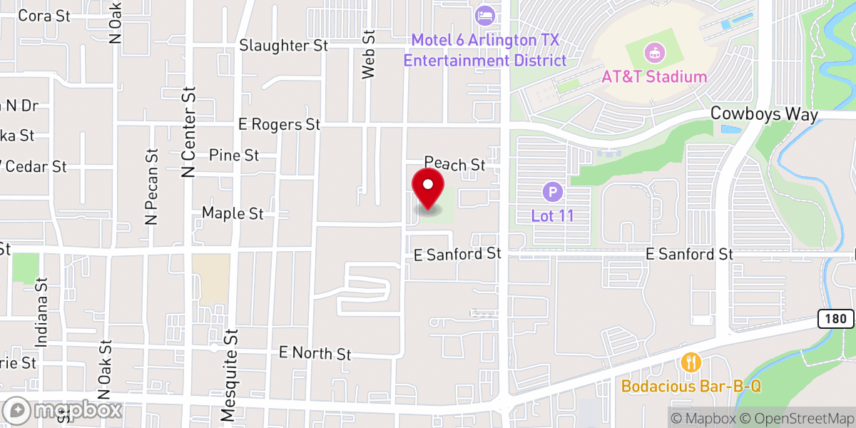 Map showing location of Gospel Pillars Church, Missions House, Arlington, Tx