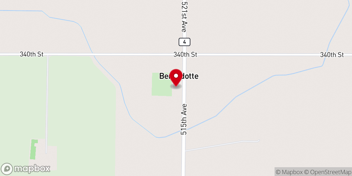 Map showing location of Bernadotte Lutheran Church