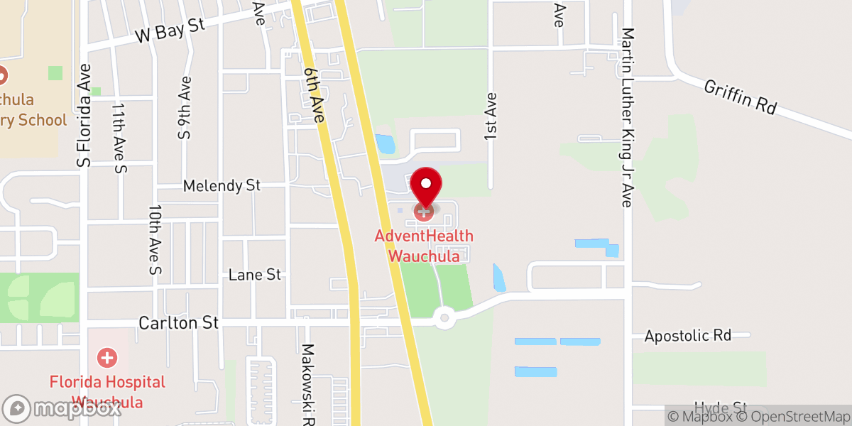 Map showing location of AdventHealth Wauchula ER